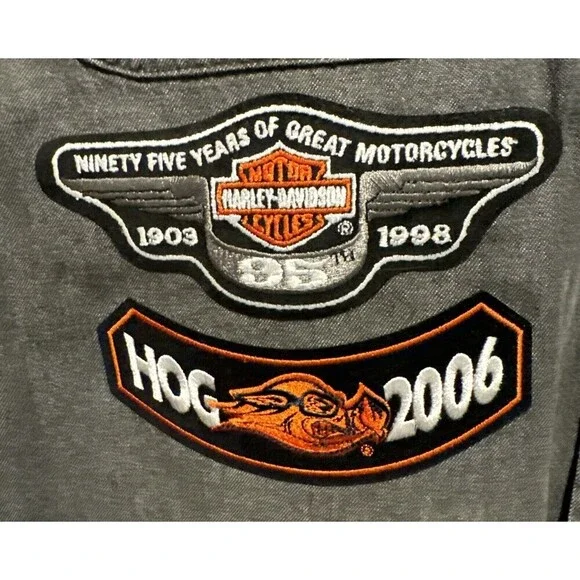 Harley Davidson Biker Blues Frayed Sleeveless Shirt W/ Multiple Pins/Patches- L - Picture 8 of 14